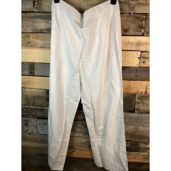 Asos Design Linen Tie Front Wide Leg trousers In Ivory Size 12 - Picture 5 of 5